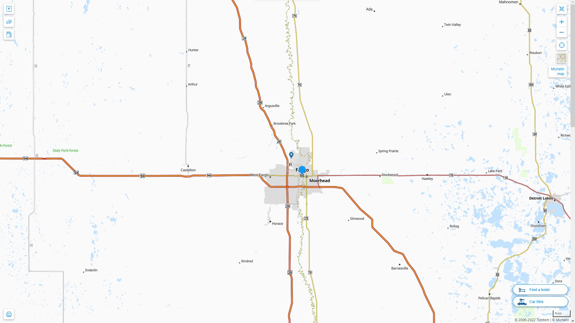 Fargo North Dakota Highway and Road Map